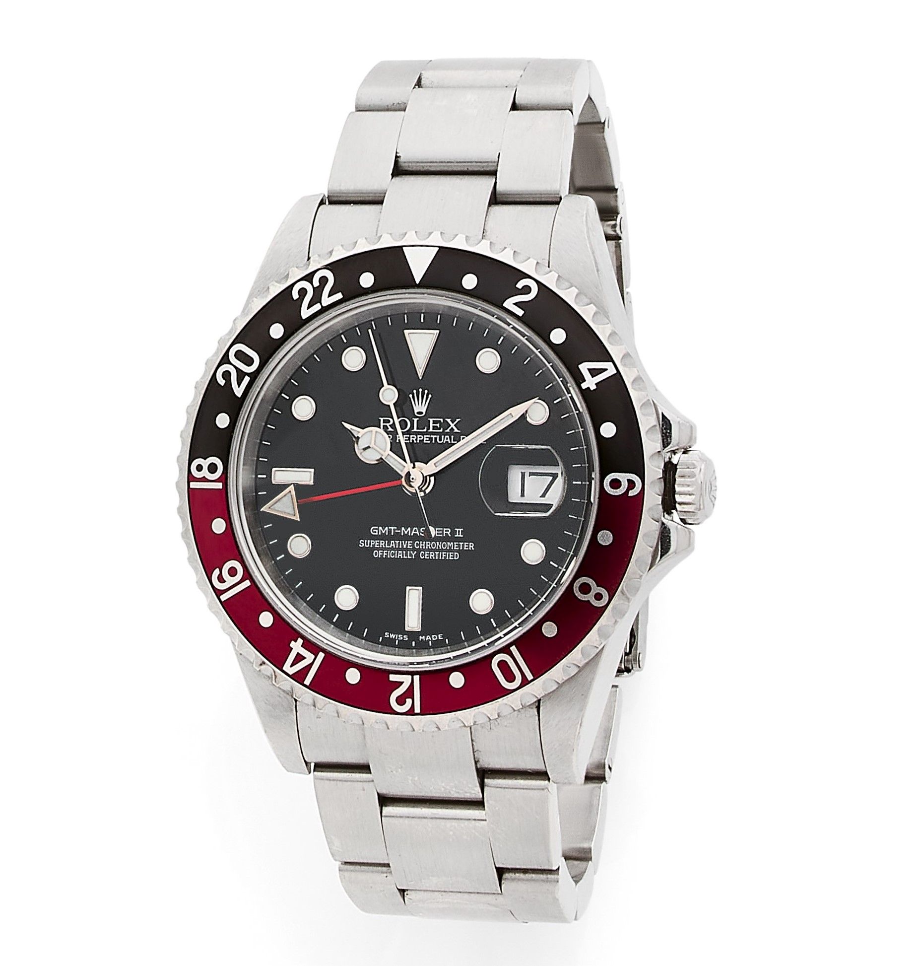 ROLEX GMT Master II "Coke", réf. 16710, n° D264863 Vers 2005 Montre bracelet en acier avec second fuseau horaireBoîtier : rond, lunette