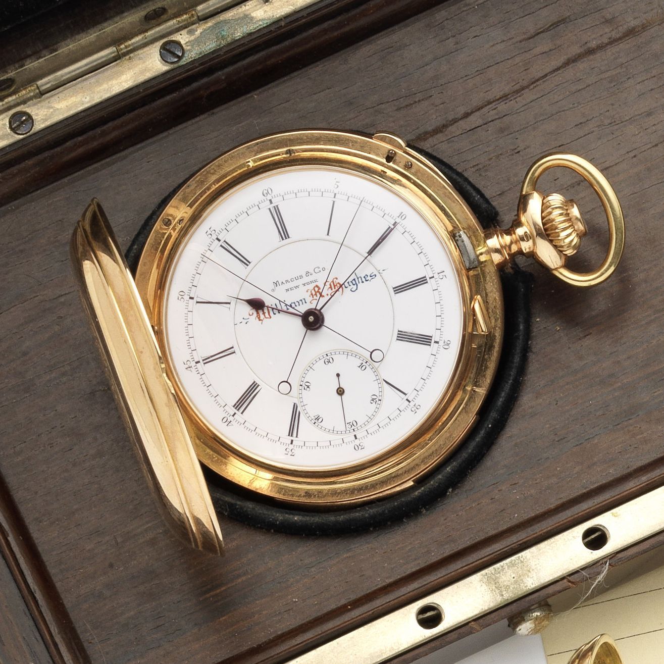 Patek Philippe. A very fine and rare late 19th Century minute repeating split centre seconds chronograph pocket watch with original retailer's box and bill of ...