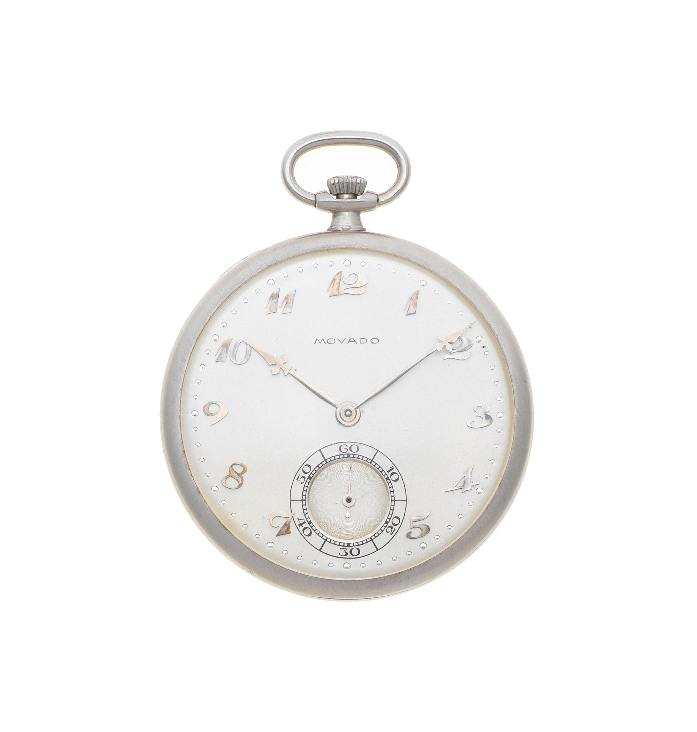 Movado. A platinum keyless wind open face pocket watch Ref: 02501, Circa 1930