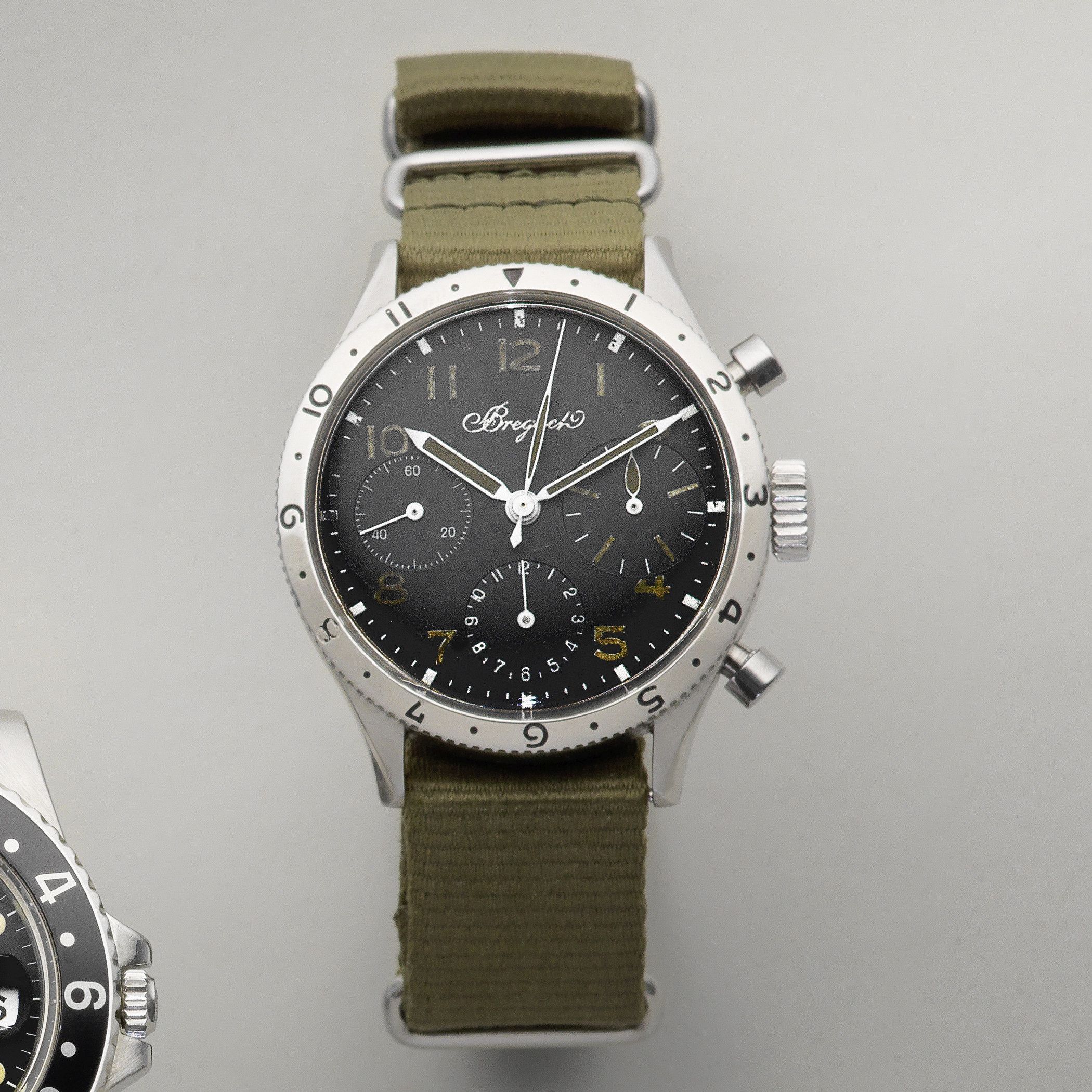 Breguet. A stainless steel manual wind flyback chronograph wristwatch Aeronavale, Type XX, Ref:2977, Circa 1965