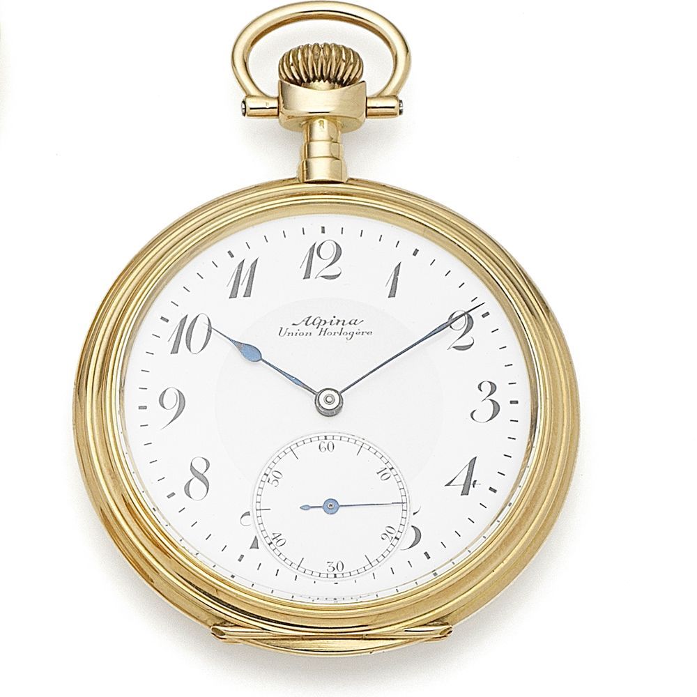 Alpina Union Horlogere. A 14K gold keyless wind open face pocket watch Case No.50 106167, Circa 1920