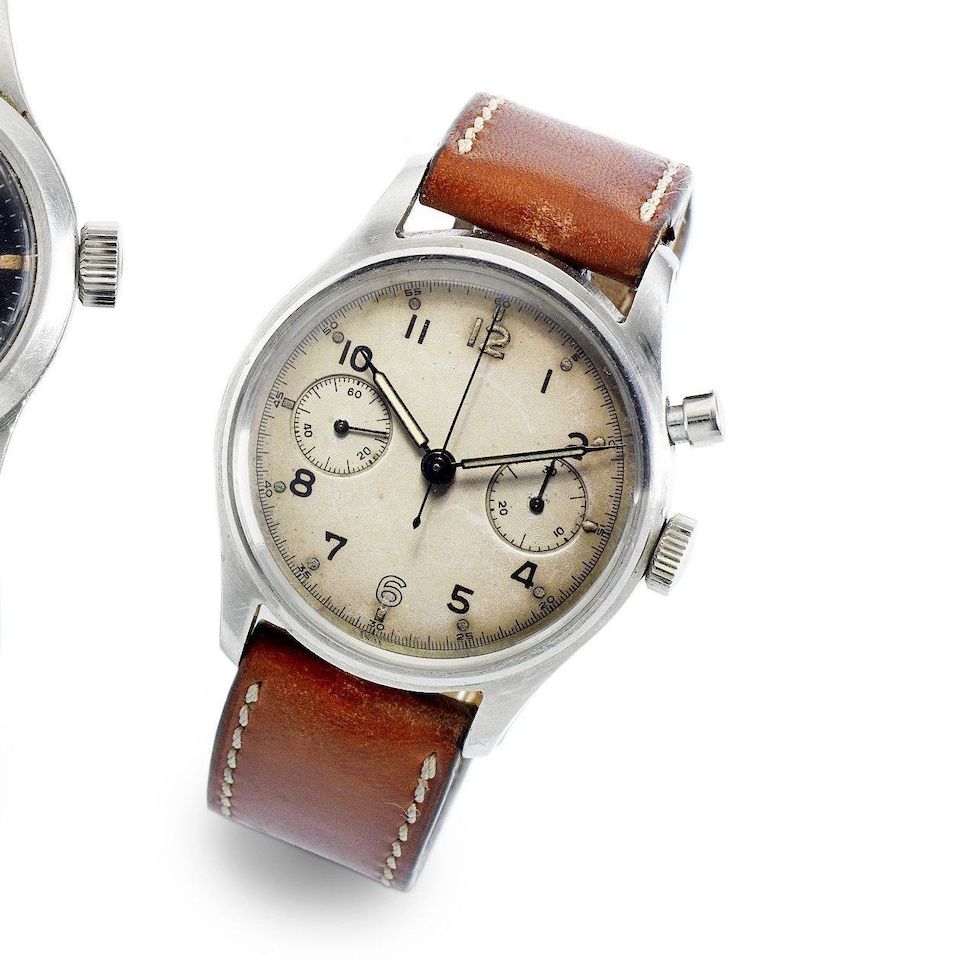 Lemania. A military stainless steel manual wind single button chronograph wristwatch for Royal Australian Navy Circa 1955