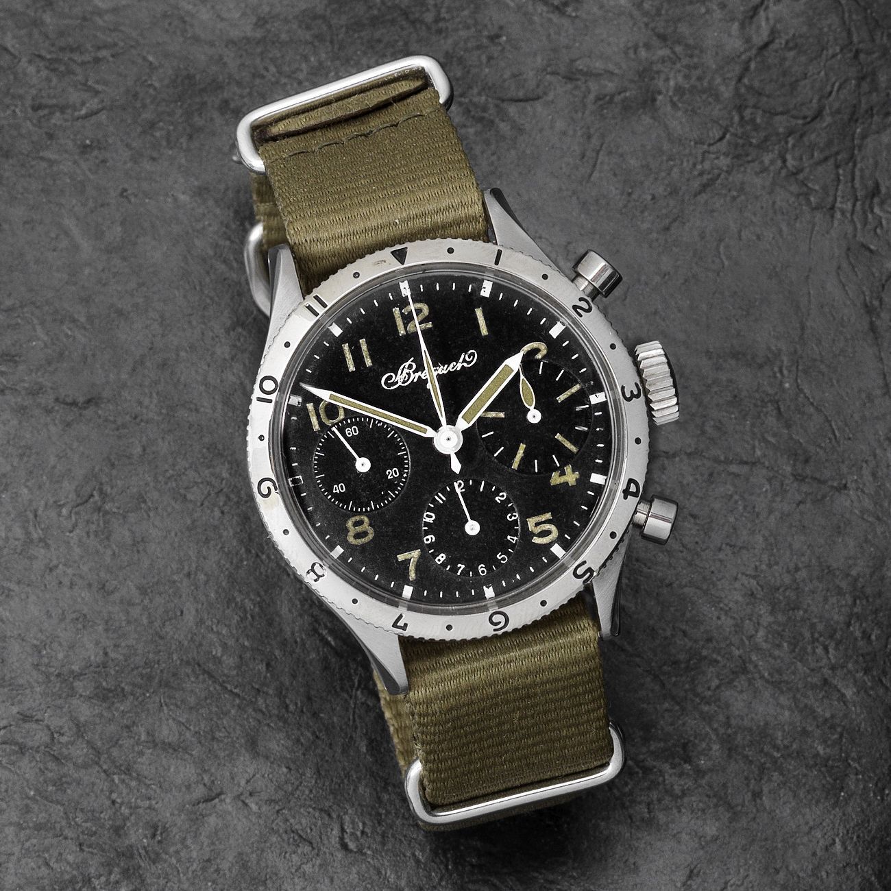 Breguet. A stainless steel manual wind flyback chronograph wristwatch Aeronavale, Type 20, Ref:2977, Circa 1965