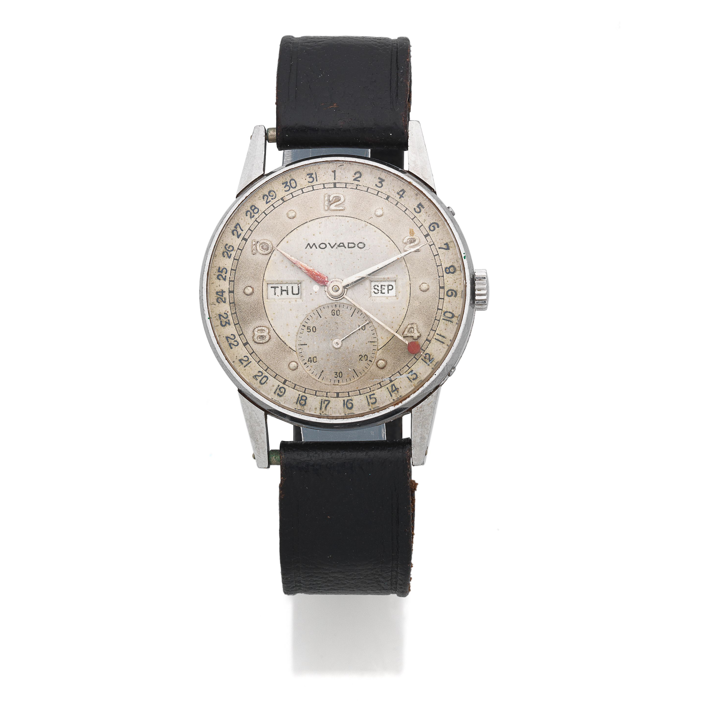 Movado. A stainless steel manual wind triple calendar wristwatch Ref: 14776, Circa 1940
