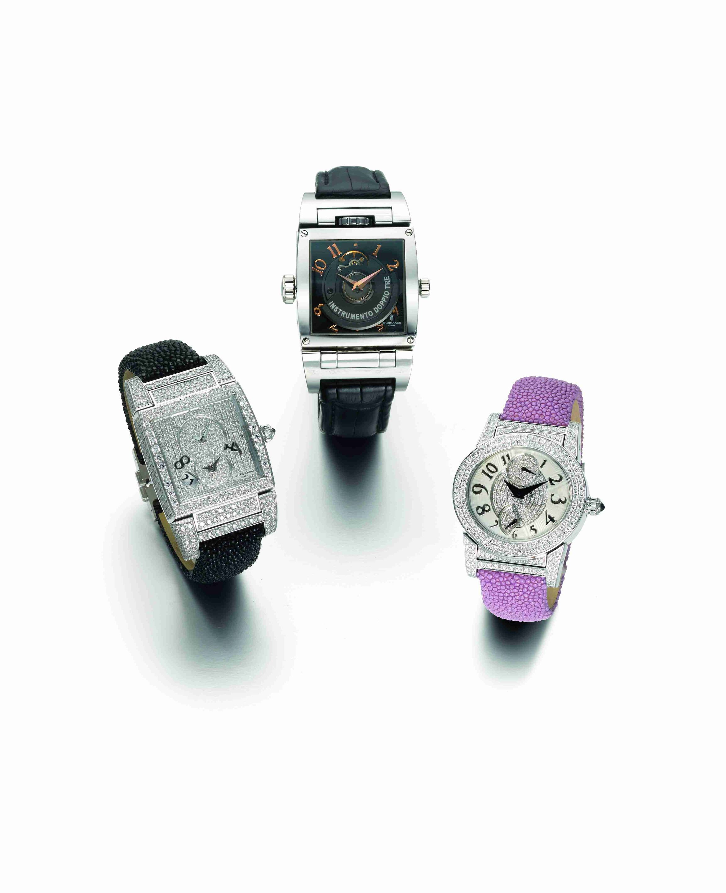 De Grisogono. A stainless steel automatic reversible triple timezone calendar wristwatch Instrumento Doppio Tre, Case No.007588, Circa 2005