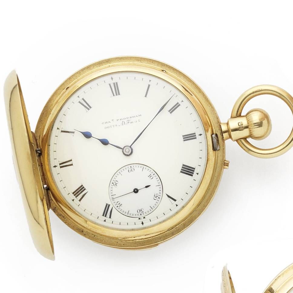 Charles Frodsham. A late 19th century 18ct gold five minute repeating half hunter pocket watch Numbered 06779, ADFmsz, London Hallmark for 1885