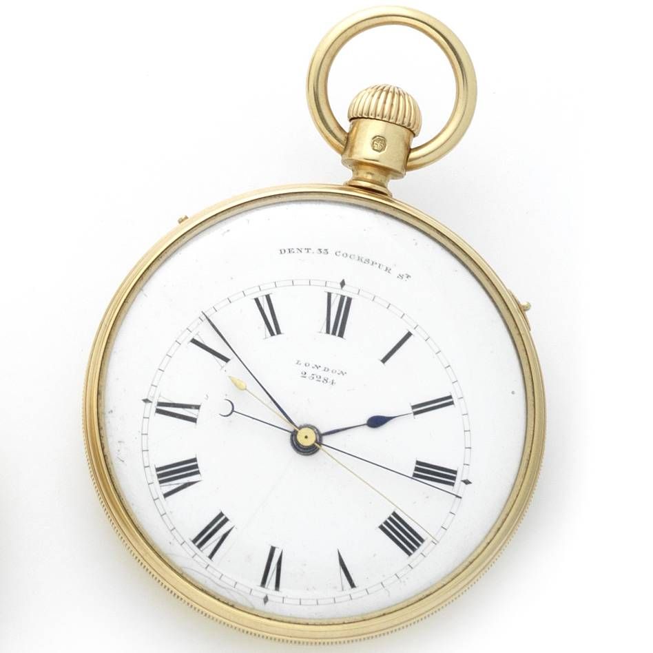 Dent. A mid 19th century 18ct gold keyless wind open face pocket watch with independent seconds No.25284, London Hallmark for 1866