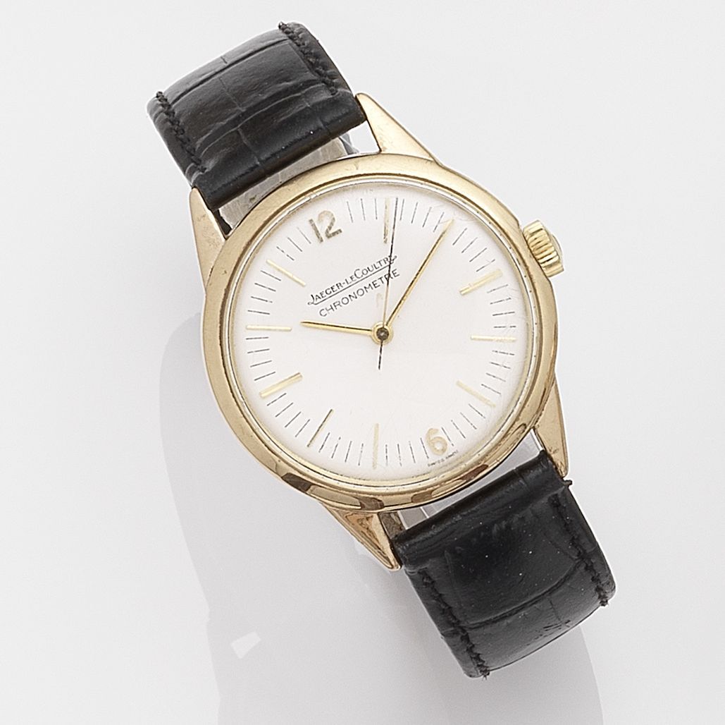 Jaeger-LeCoultre. A rare 9k gold manual wind wristwatch Chronometre Geophysic, Case No.155, Movement No.1331071, London Hallmark for 1959