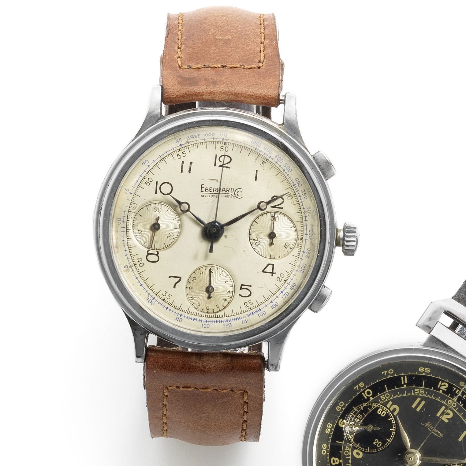 Eberhard & Co. A stainless steel manual wind triple chronograph wristwatch Movement No.15393, Circa 1940