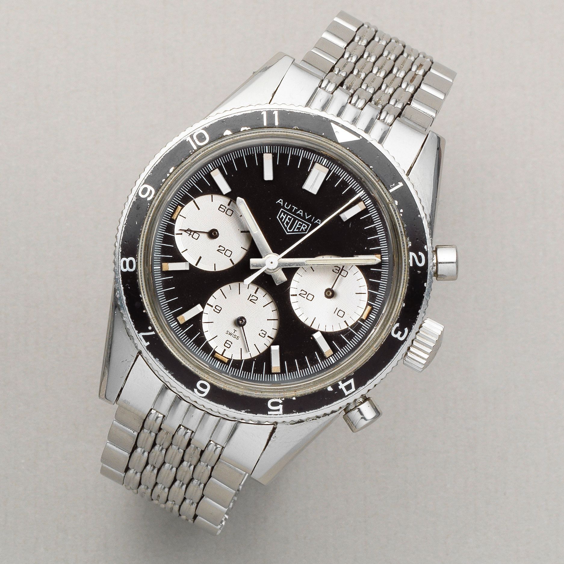 Heuer. A rare stainless steel manual wind chronograph bracelet watch Autavia 'Jochen Rindt', Ref: 2446, Circa 1969