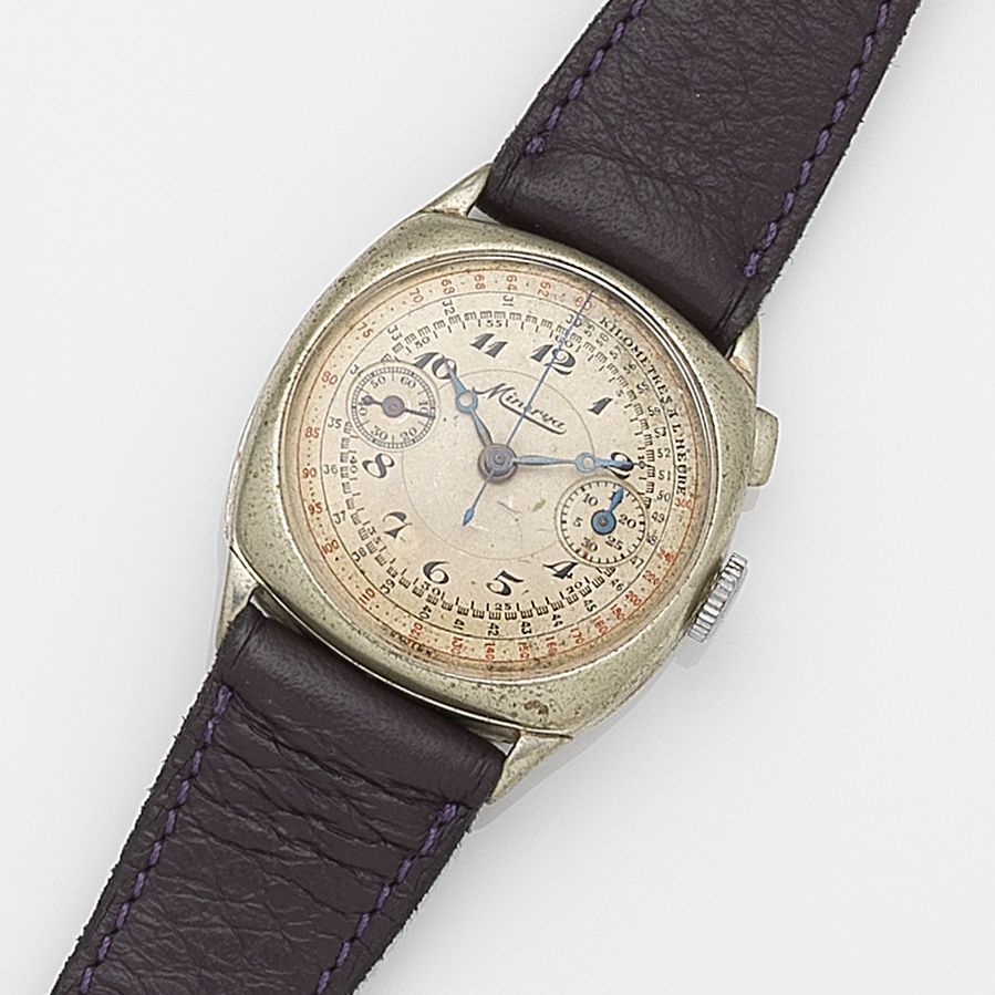 Minerva. A nickel cased manual wind single button chronograph wristwatch Case No.359460, Circa 1930