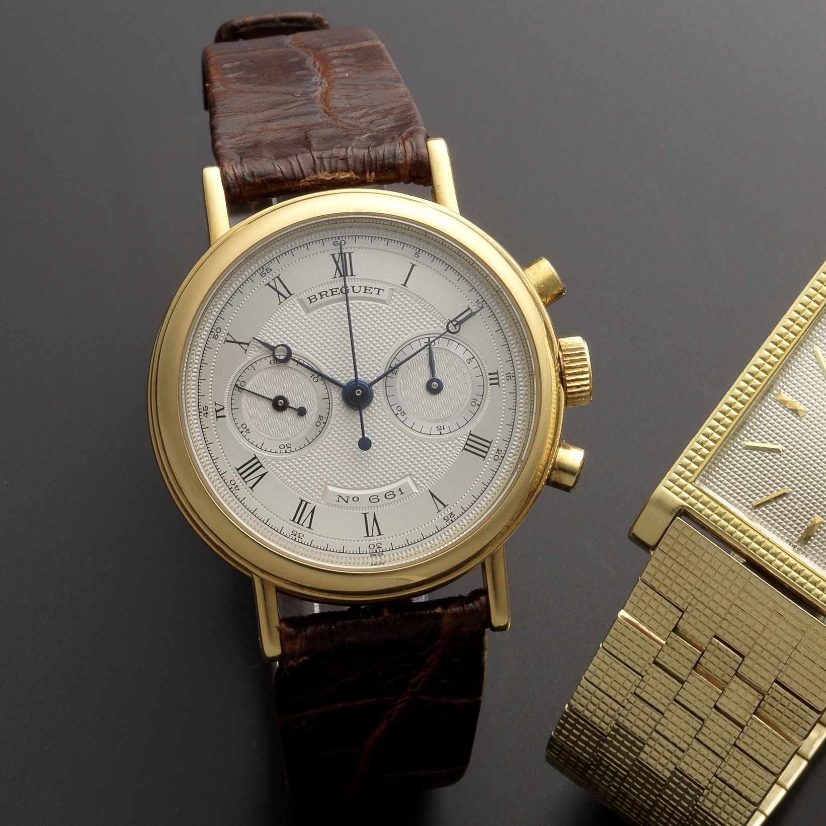Breguet. An 18ct gold manual wind chronograph wristwatch Ref:3237, No.661, Circa 1995