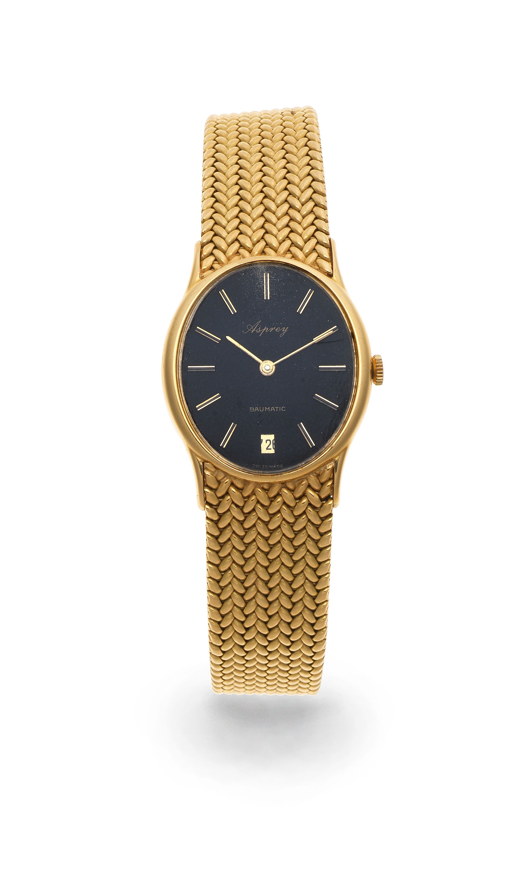 Asprey for Baume Mercier. An 18K gold automatic calendar bracelet watch Baumatic, Ref: 37066, Birmingham Import mark for 1971