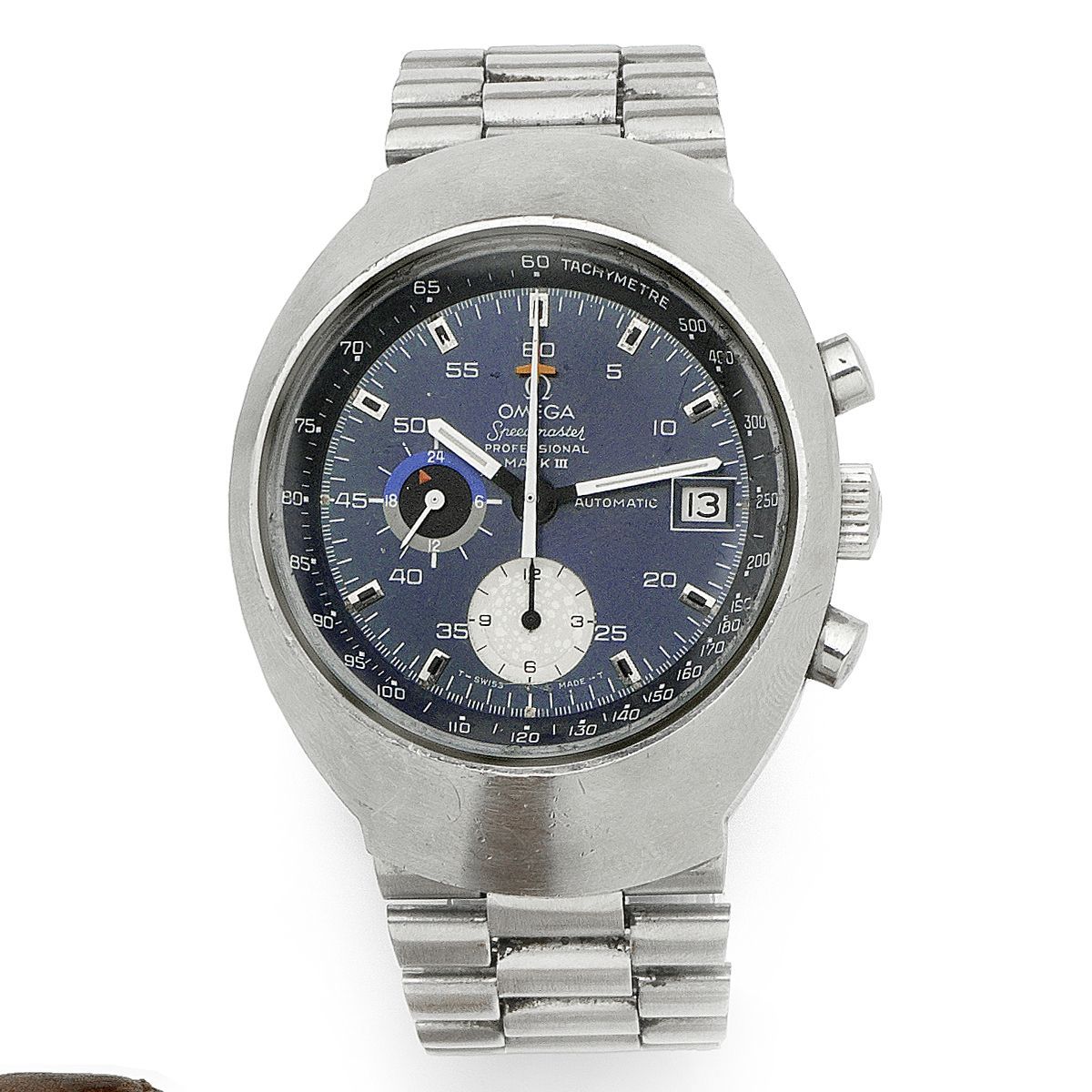 Omega. A stainless steel automatic calendar chronograph bracelet watch Speedmaster Mark III, Ref:176.002, Movement No.34255492, Circa 1975
