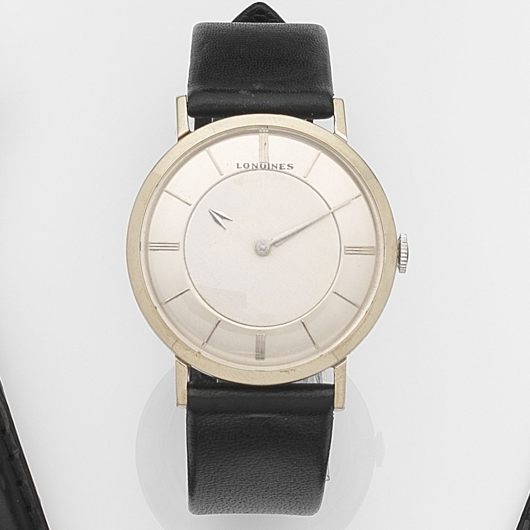 Longines. A white gold plated manual wind mystery wristwatch Ref:B1053, Case No.954102, Movement No.11236233, Circa 1959