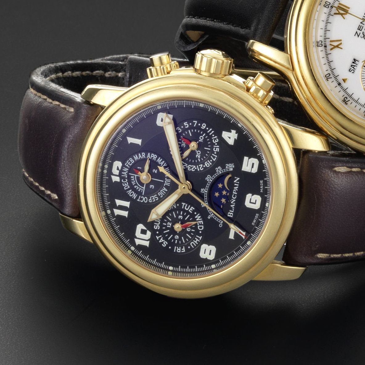 Blancpain. An 18ct gold automatic perpetual calendar flyback chronograph wristwatch Leman, No.90, Circa 2000