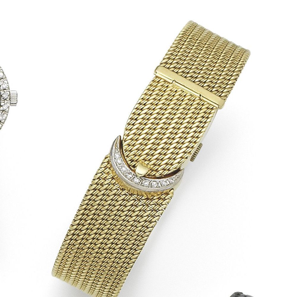 Piaget. A lady's 18k gold and diamond set manual wind bracelet watch with concealed dial Movement No.595149, Circa 1980