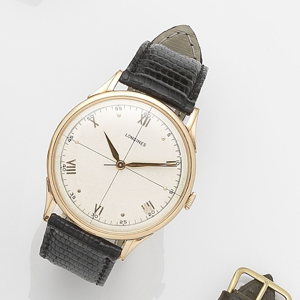 Longines. A 14ct gold manual wind wristwatch Ref:443, Case No.5858, Movement No.7355041, Circa 1948