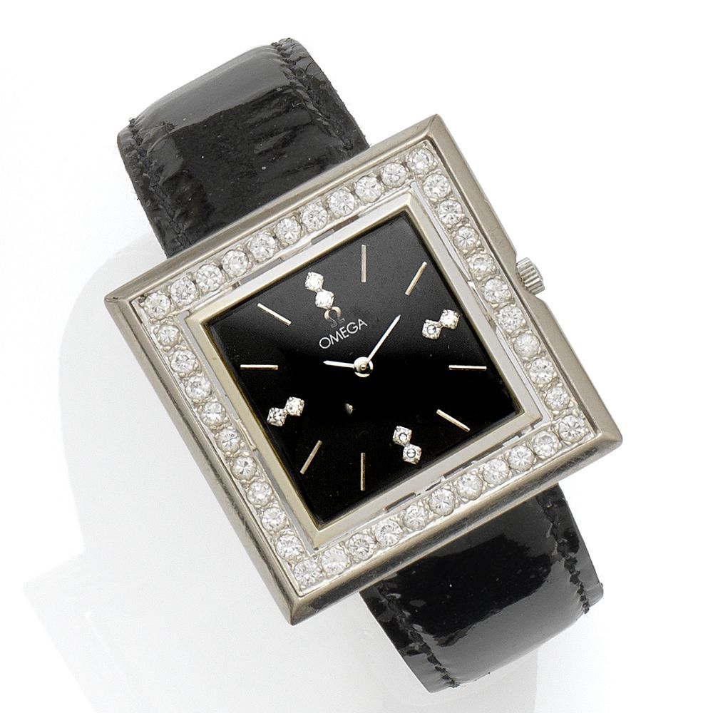 Omega. A 14K white gold and diamond set manual wind wristwatch Ref:D6650, Case No.778620, Movement No.33419623, Circa 1980