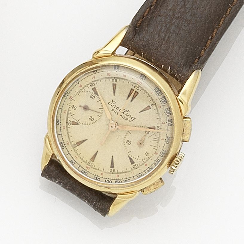 Breitling. A gold plated manual wind chronograph wristwatch Premier, Ref:2100, Case No.722793, Circa 1945