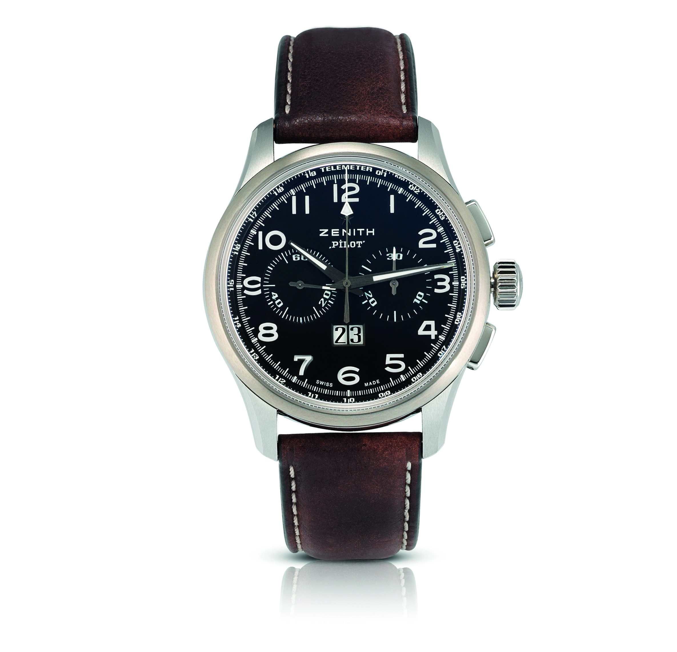Zenith. A fine stainless steel calendar chronograph automatic wristwatchPilot Chronograph El Primero, Ref:03.2410.4010, Case No.193077, Movement No.261990, Sold in June 2012