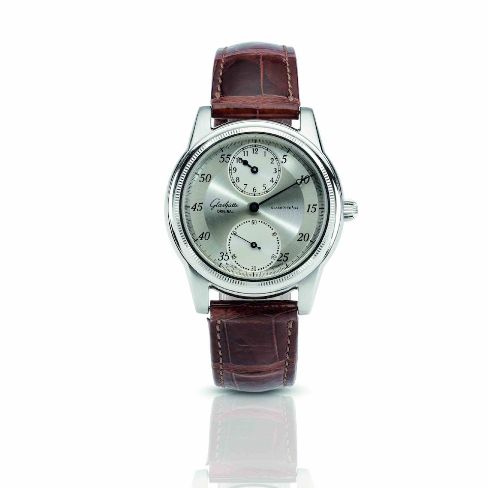 Glashütte Original. A fine and rare stainless steel manual wind wristwatchRegulator, Ref:4904030104, Case No.0711, Movement No.01663, Sold in October 2000