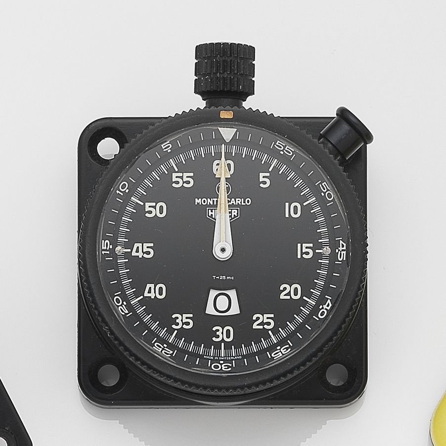 Heuer. A plastic cased manual wind mounted dashboard timer Monte-Carlo, Case No.J 18.0736, Circa 1970