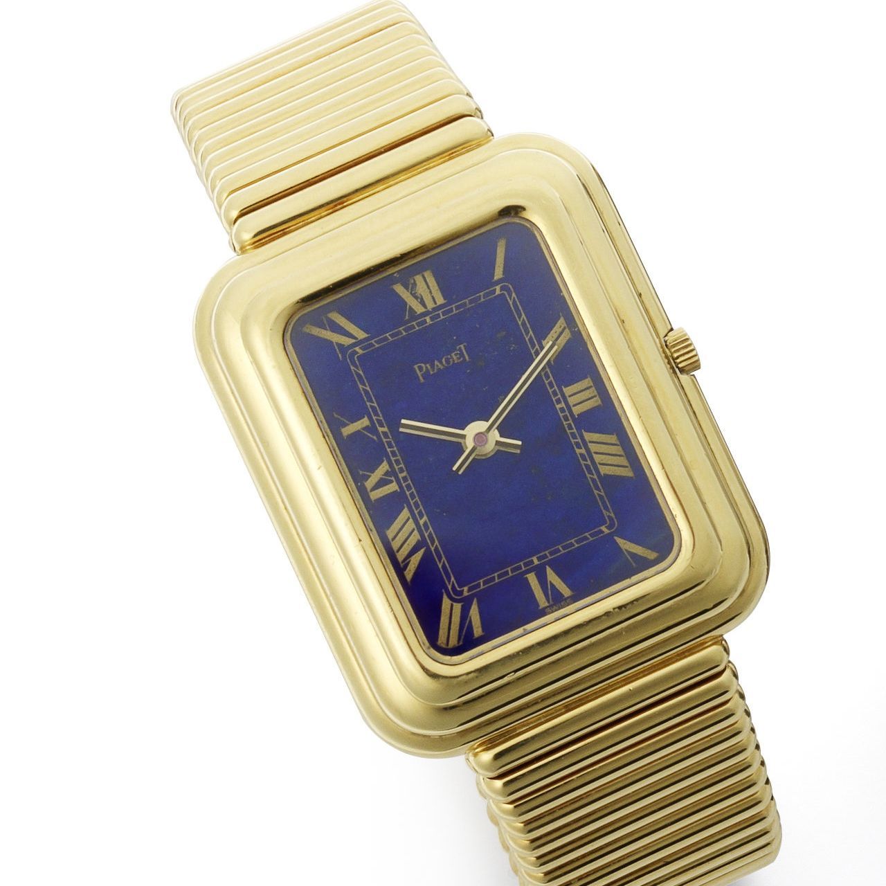 Piaget. A fine and rare 18ct yellow gold electroquartz bracelet watch with lapis lazuli dial Circa 1975