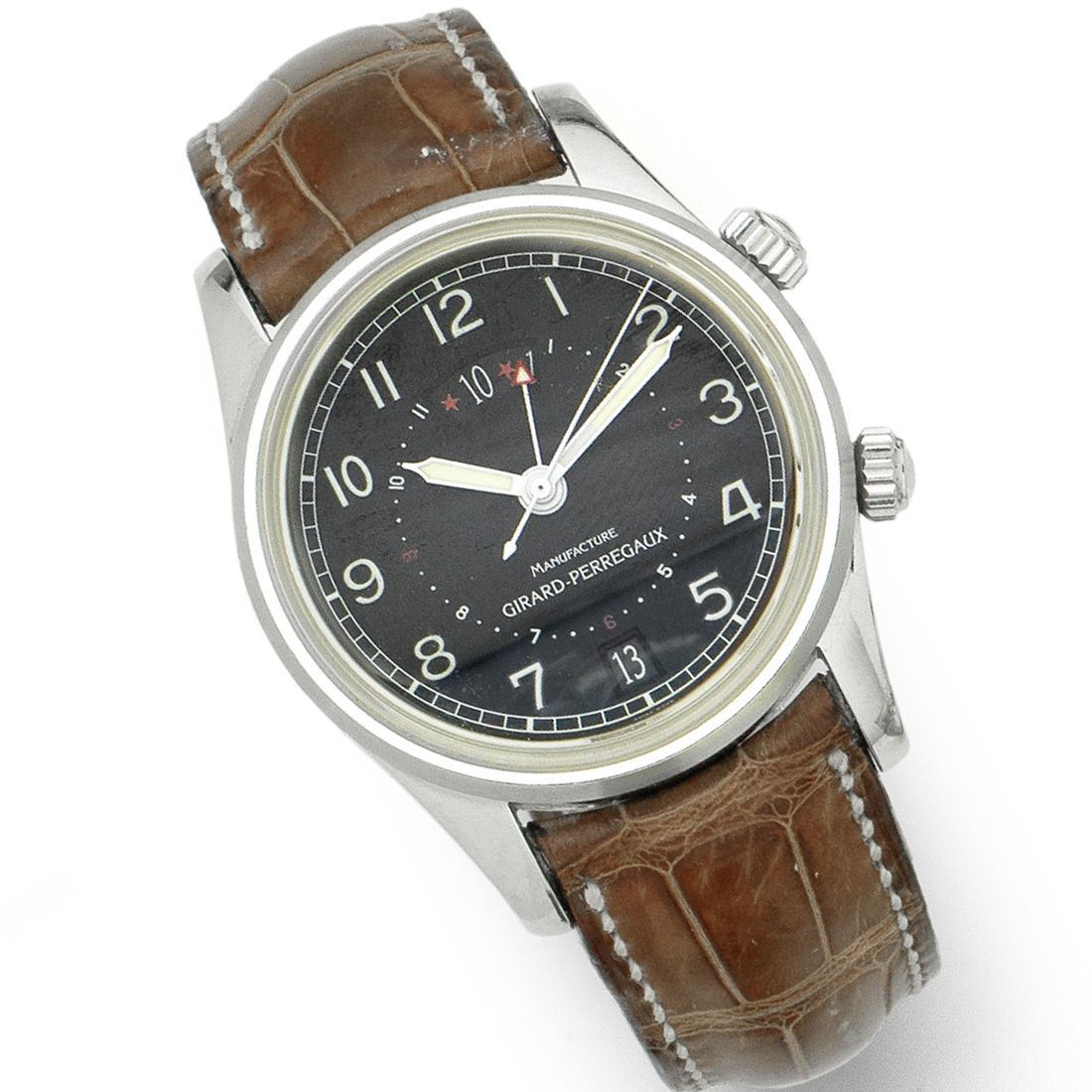 Girard-Perregaux. A stainless steel automatic calendar wristwatch with alarm and dual time zone Traveller II, Ref:4940, Case No.1773, Circa 2000