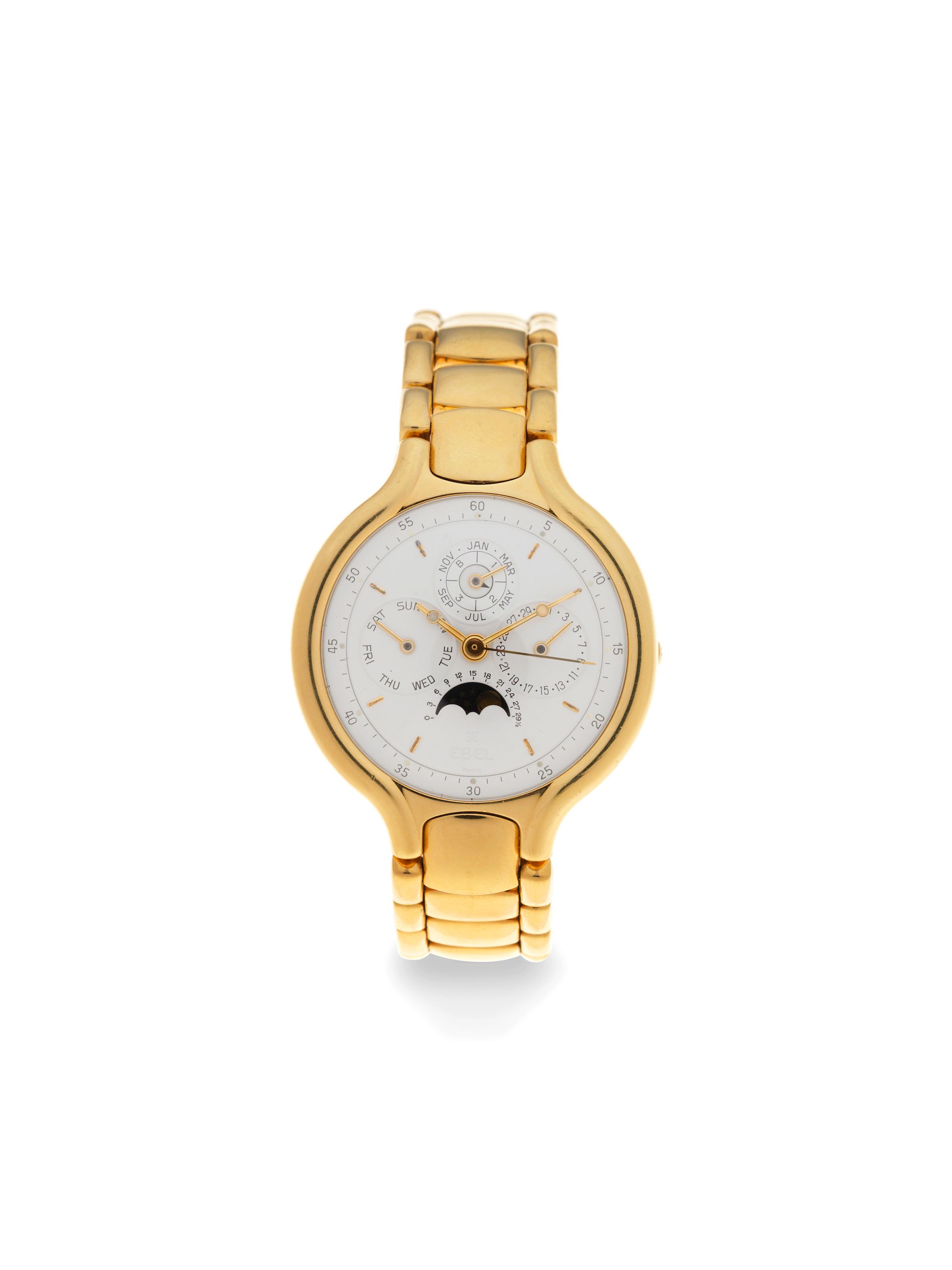Ebel. An 18K gold automatic perpetual triple calendar bracelet watch with moon phase and leap year indication Beluga, Ref: 44100015, Sold 10th July 2008