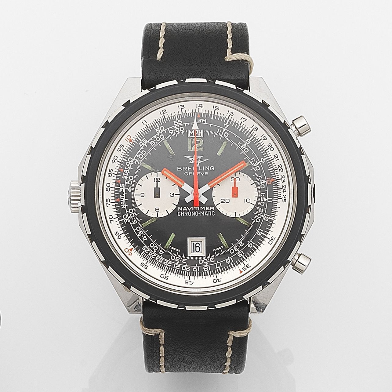 Breitling. A stainless steel automatic calendar chronograph wristwatch Navitimer Chrono-matic, Ref:DDE BR 11525/67 - 1806, Case No.1317058, Sold 12th July 1980