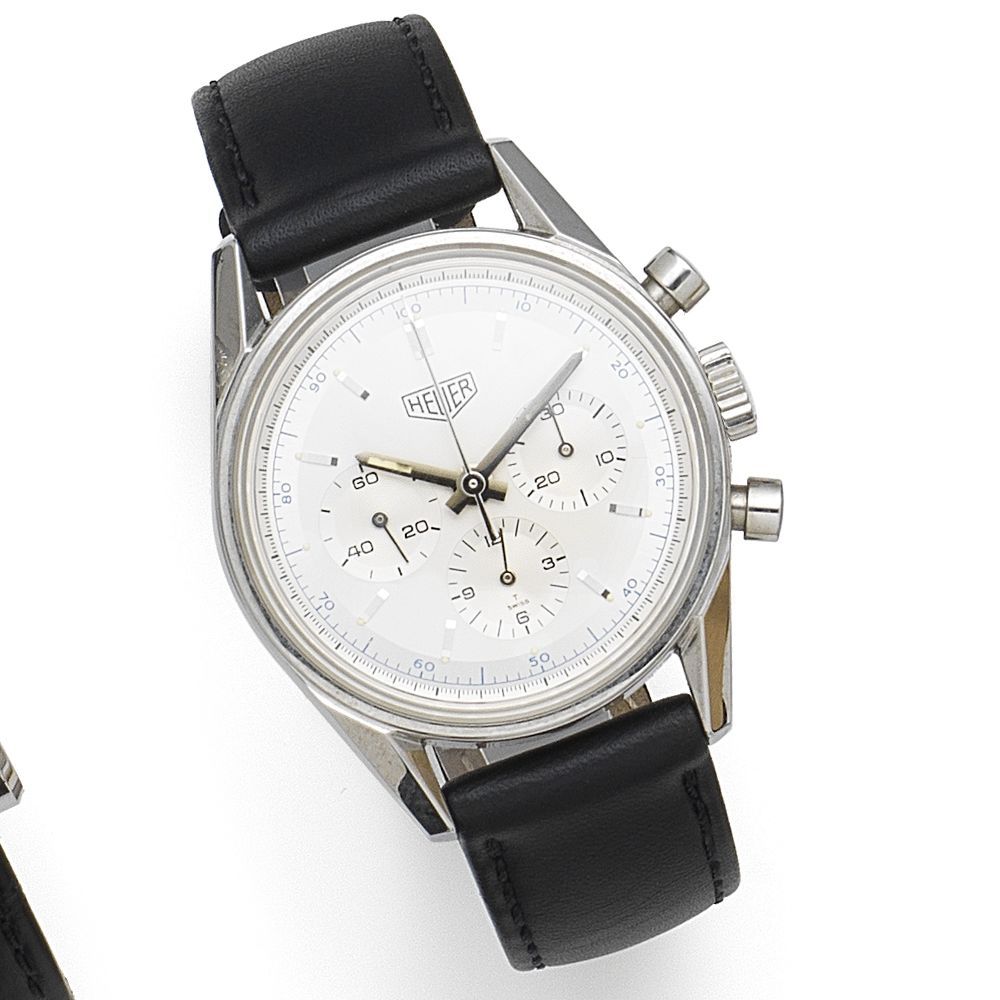 TAG Heuer. A stainless steel manual wind chronograph wristwatch Carrera 1964 Re-Edition, Ref:CS3110, No.01127, Movement No.4507264, Sold 4th April 1997