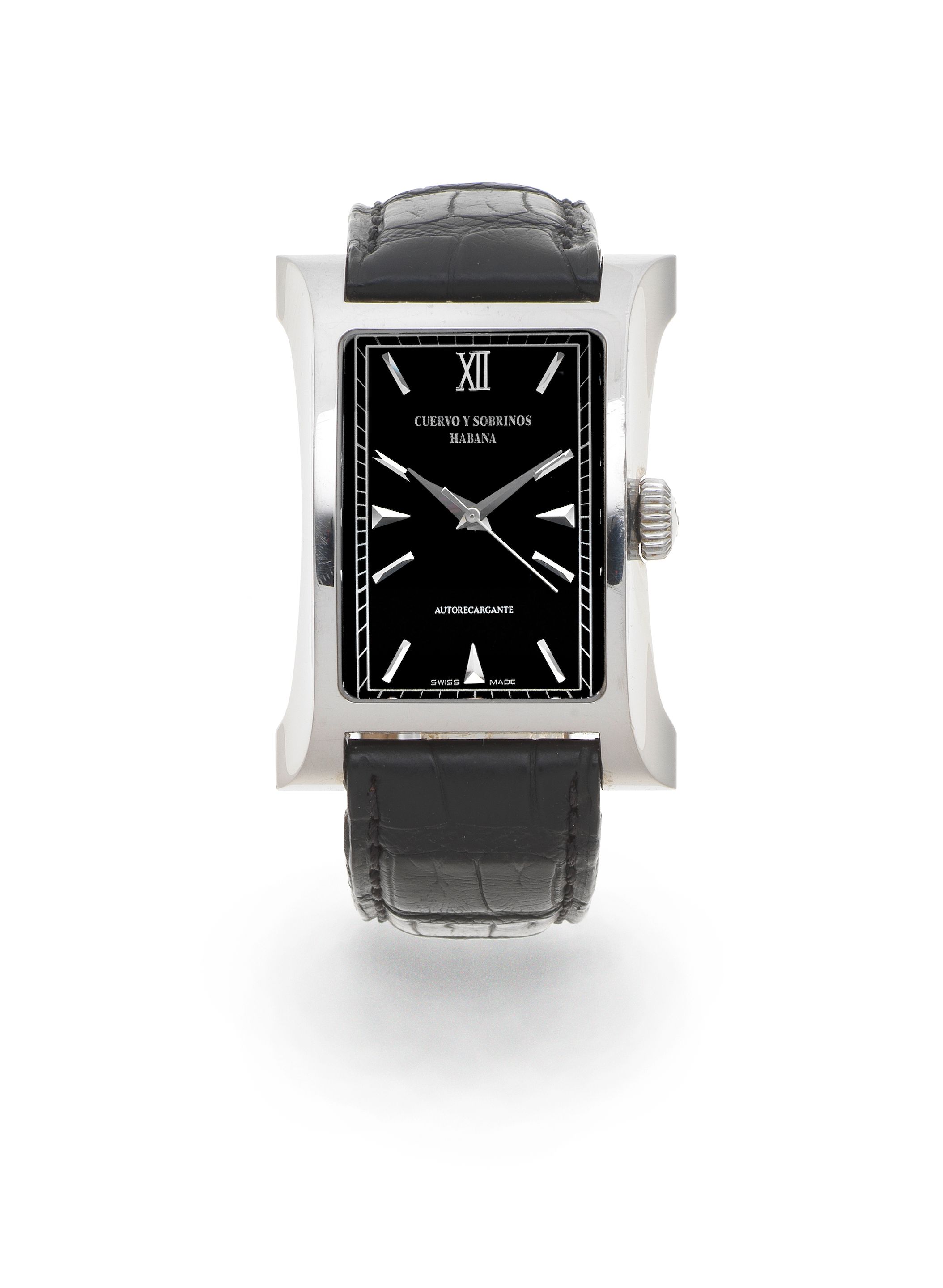 Cuervo Y Sobrinos. A stainless steel automatic flared rectangular wristwatch Esplendidos, Ref: A 2012, 2000