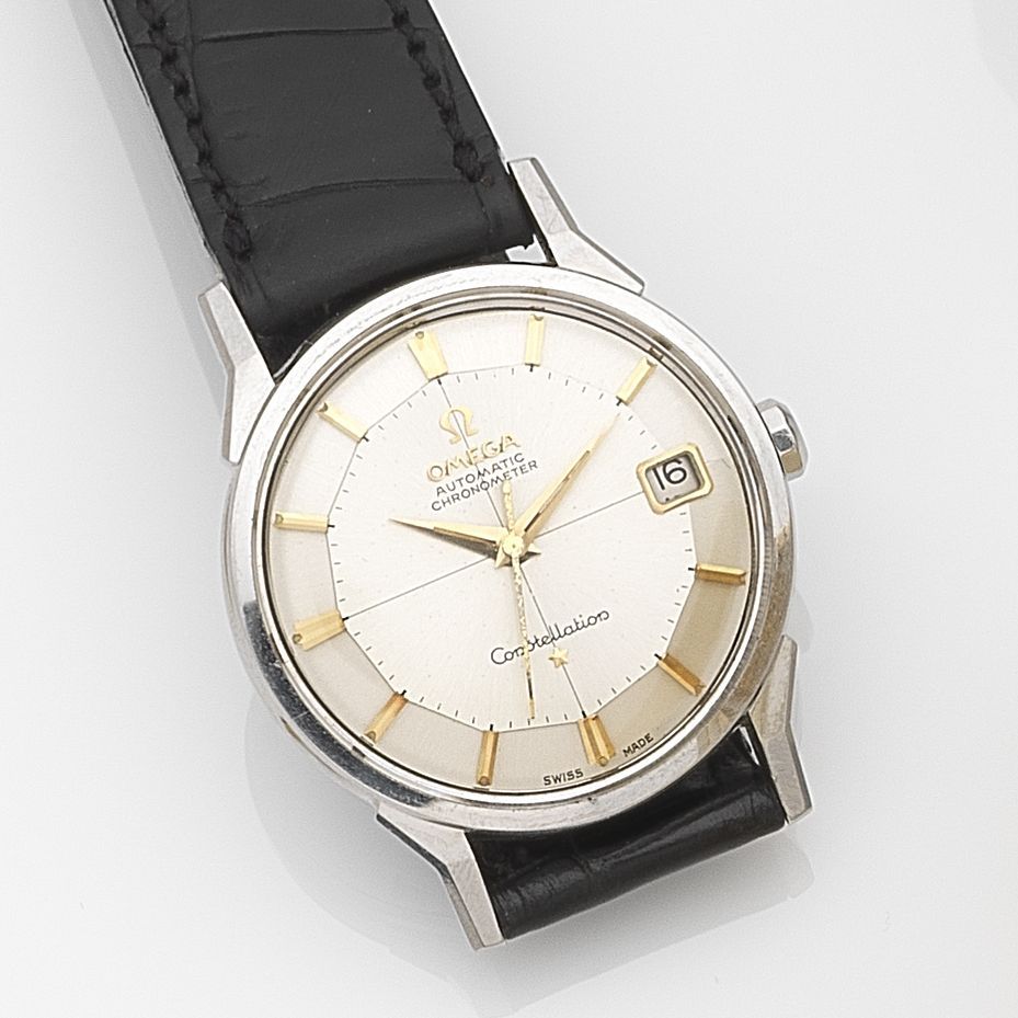 Omega. A stainless steel automatic calendar wristwatch Constellation, Ref:168.005, Movement No.19673657, Sold 17th March 1964