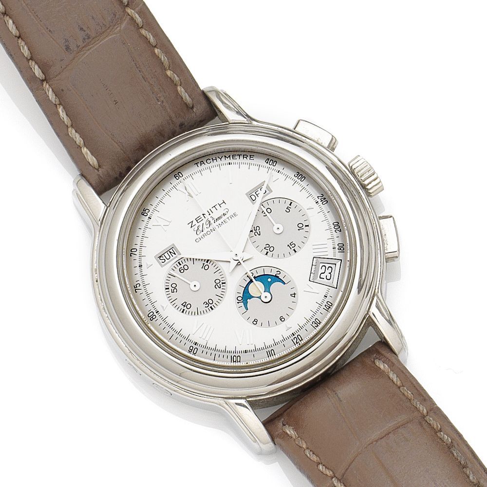 Zenith. A stainless steel automatic triple calendar chronograph wristwatch with moon phase El Primero Chrono Master, Ref:01.0240.410, Movement No.20490, Circa 2000