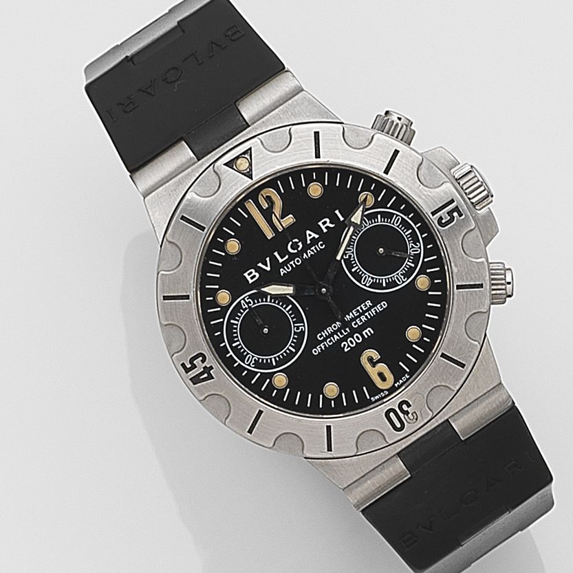 Bulgari. A stainless steel automatic chronograph wristwatch Diagono Professional Scuba Chronometer, Ref:SCB38S, Case No.BO 4743, Circa 2000