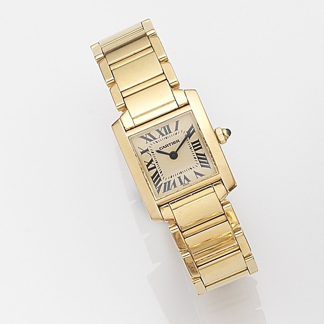 Cartier. A lady's 18ct gold quartz bracelet watch Tank Française, Ref:1820, Case No.MG250291, Sold 10th September 1996