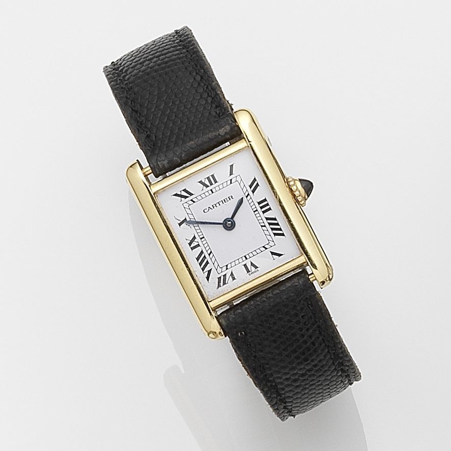 Cartier. A lady's 18ct gold manual wind wristwatch Tank, Case No.780873335, Circa 1985