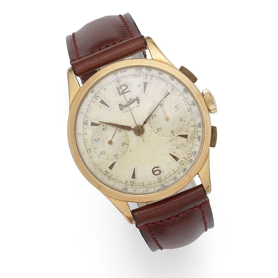 Breitling. An 18K rose gold manual wind chronograph wristwatch Cadette, Ref:1197, Case No.767413, Circa 1960
