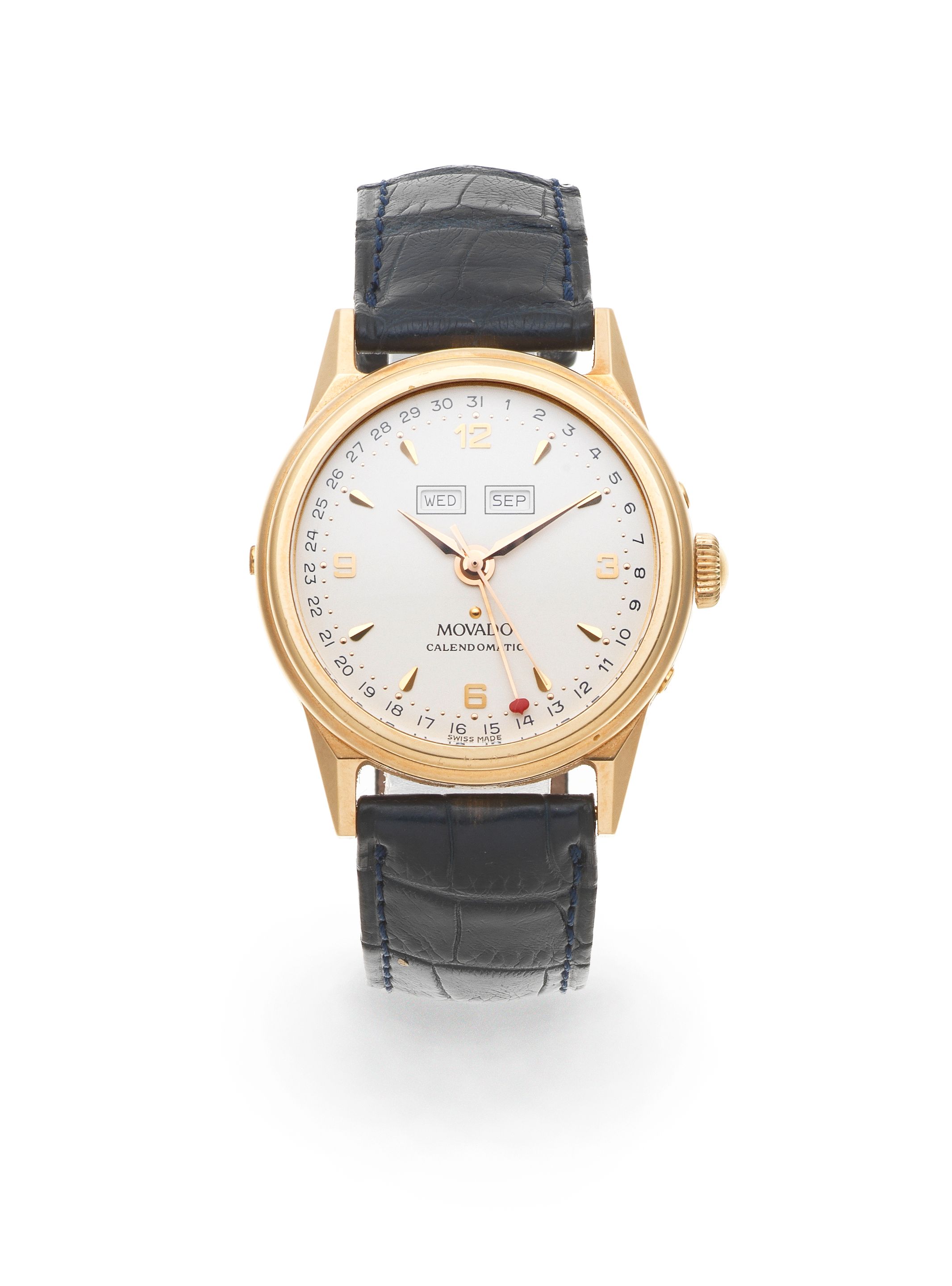 Movado. An 18K gold automatic triple calendar wristwatch Calendomatic, Ref: 44.B1.880, Sold 26th April 1993