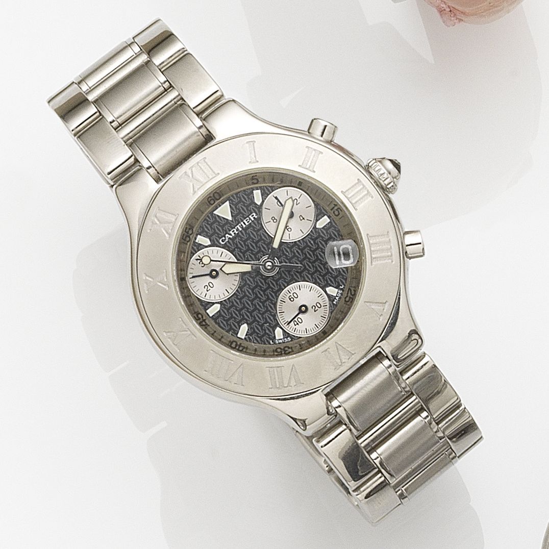 Cartier. A stainless steel quartz calendar chronograph bracelet watch Chronoscaph 21, Ref:2424, Case No.37617PL, Circa 2005