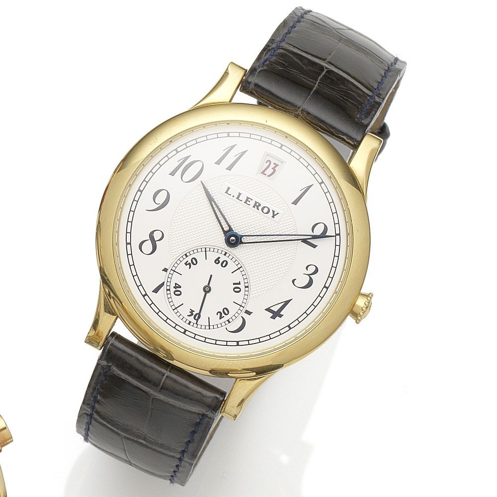 L. Leroy. An 18K gold automatic calendar wristwatch Case No.41DA0063, Sold 12th March 2010