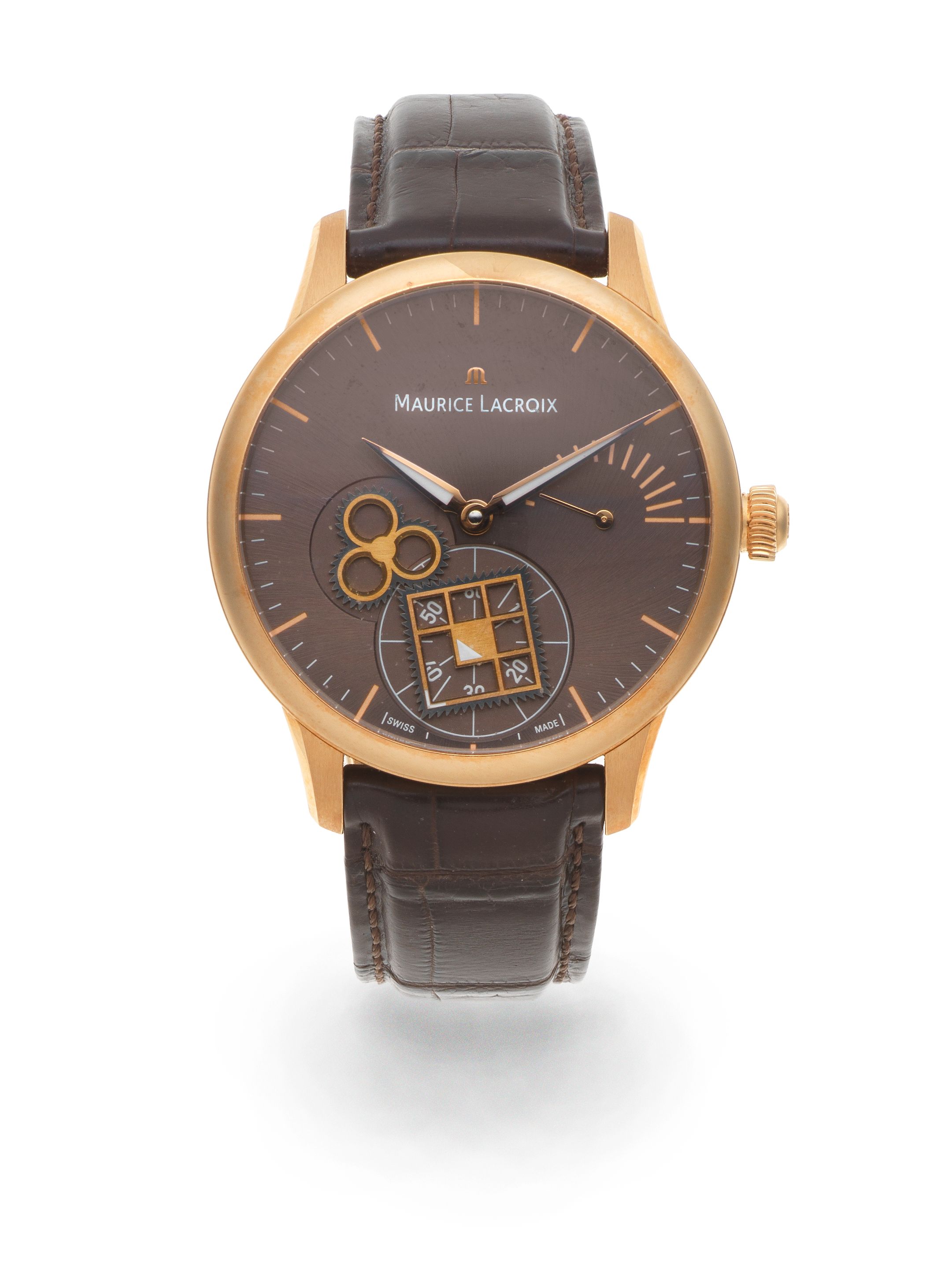Maurice Lacroix. An 18K rose gold manual wind wristwatch with power reserve MasterPiece Roue Carree Seconde, Limited Edition No.33/38, Ref: MP7158, Circa 2010