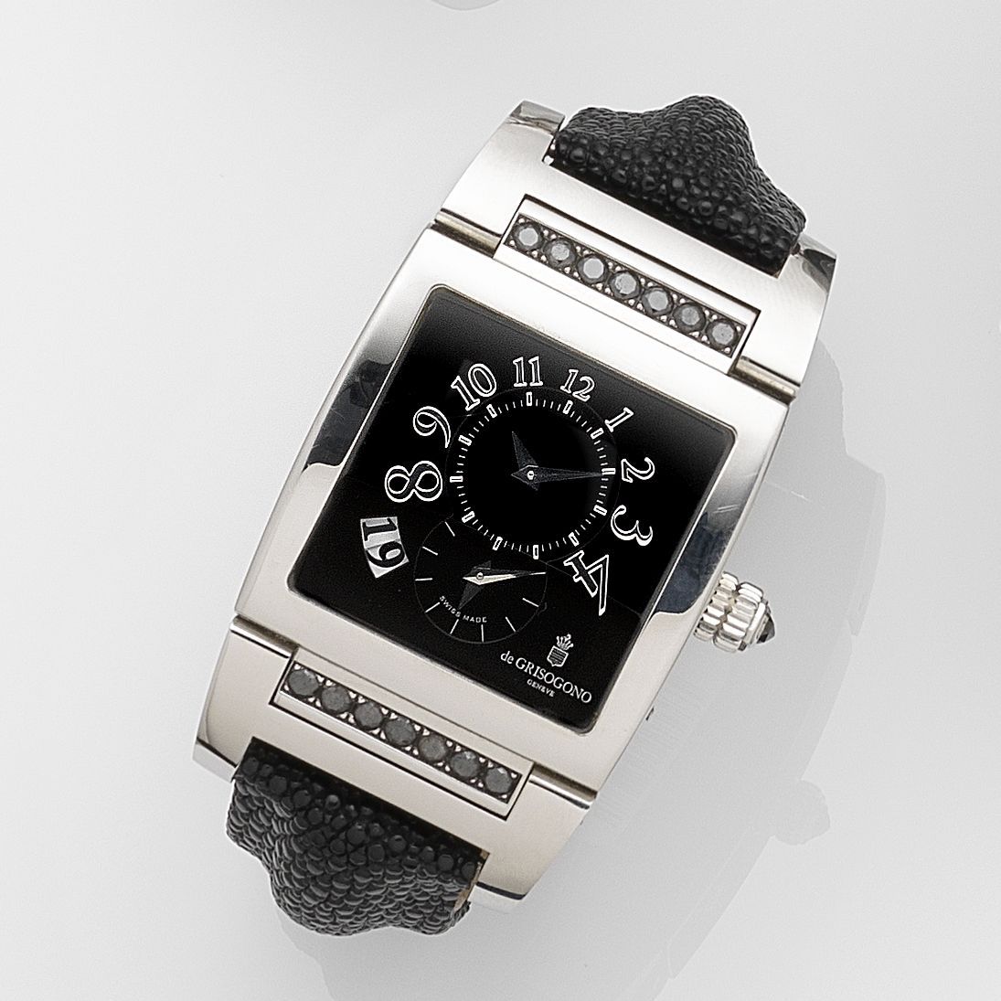 de Grisogono. A stainless steel and stone set automatic calendar wristwatch Instrumento No Uno, Ref:UN0/DF, No.055/500, Recent