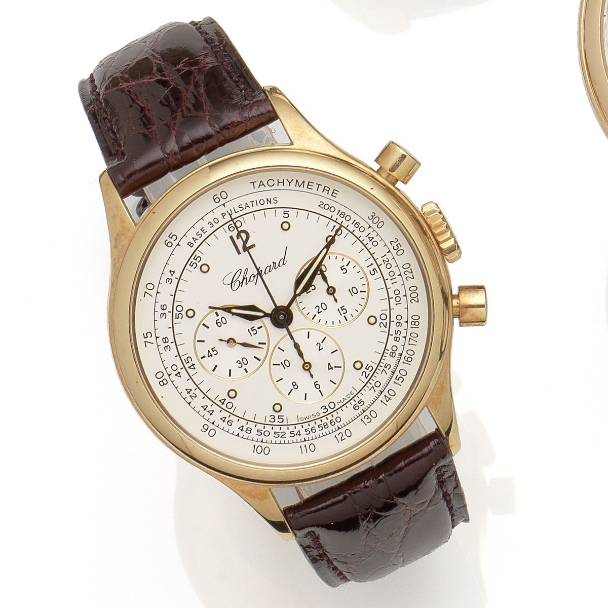 Chopard. An 18K gold manual wind chronograph wristwatch Mille Miglia Vintage, Ref:16/1889, No.016/250, Case No.1092221, Sold 10th March 2006