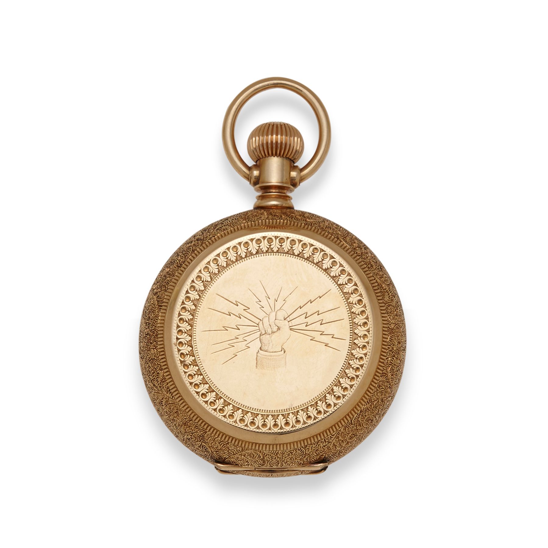 Waltham. An unusual 14K engraved gold hunter cased anti-magnetic watchWaltham. An unusual 14K engraved gold hunter cased anti-magnetic watch