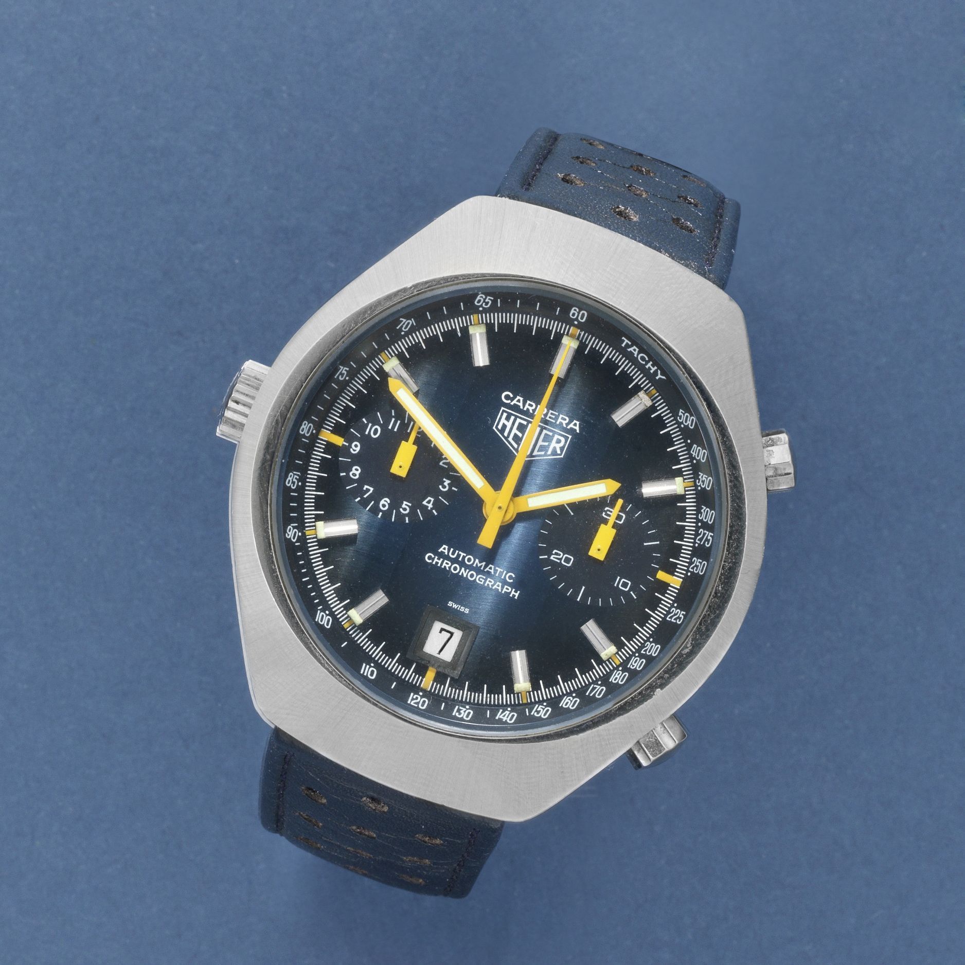 Heuer. A stainless steel automatic calendar chronograph wristwatch Carrera, Circa 1970