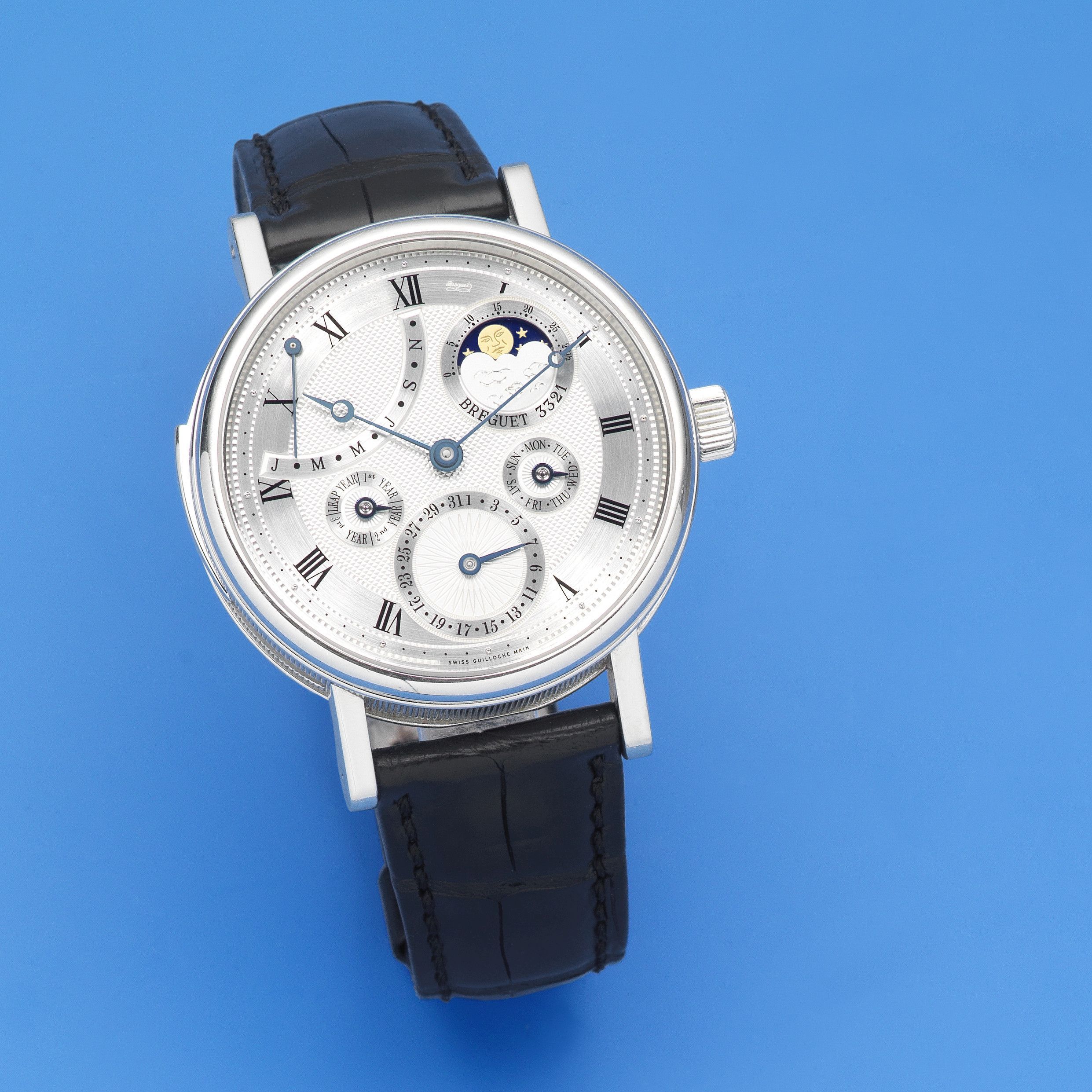 Breguet. A very fine and rare manual wind minute repeating perpetual calendar wristwatch with power reserve Ref: 5447, Circa 2006