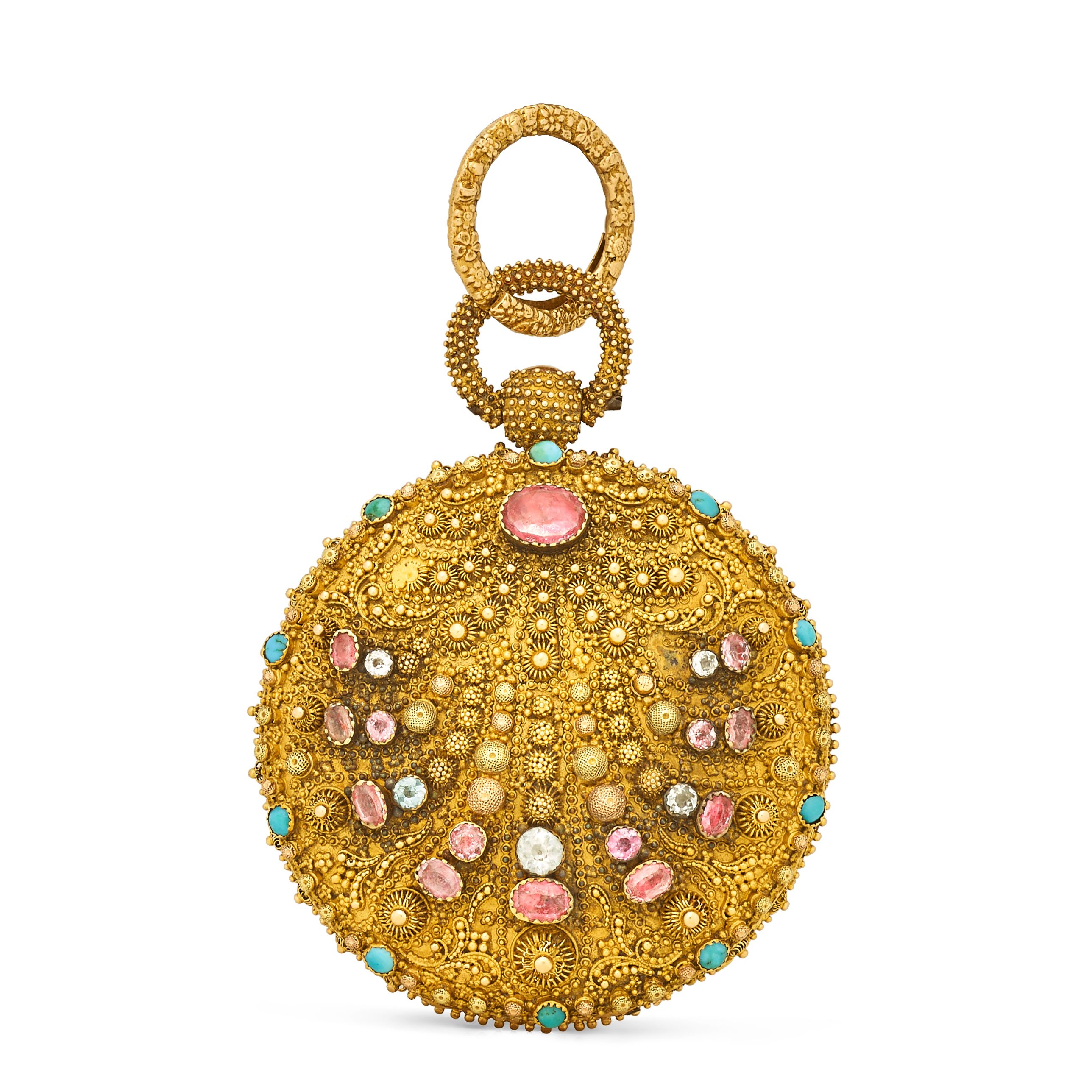A gold gem-set cannetille work verge watchSwiss, circa 1825