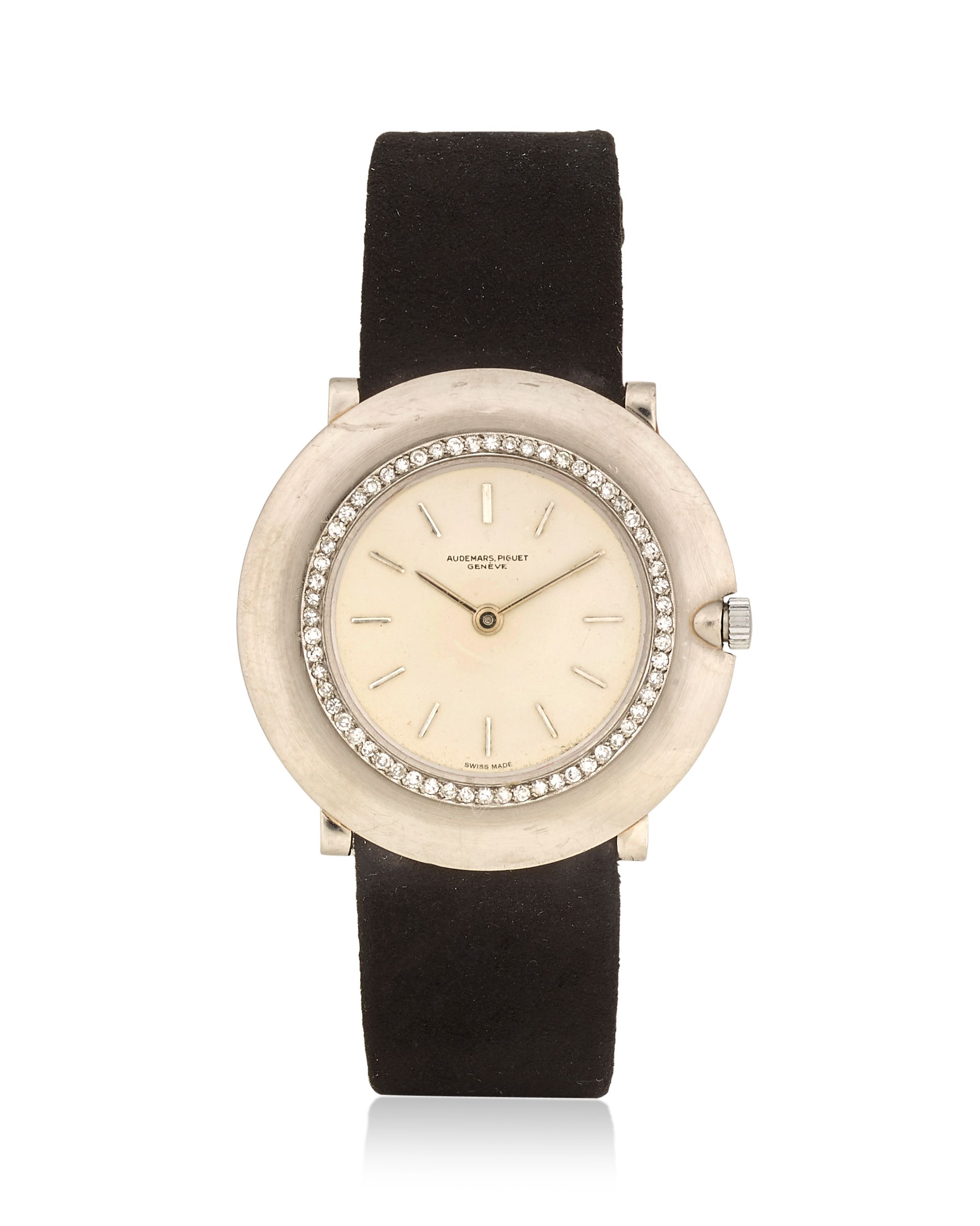 Audemars Piguet. An 18K white gold and diamond ultra thin wristwatchcirca 1964